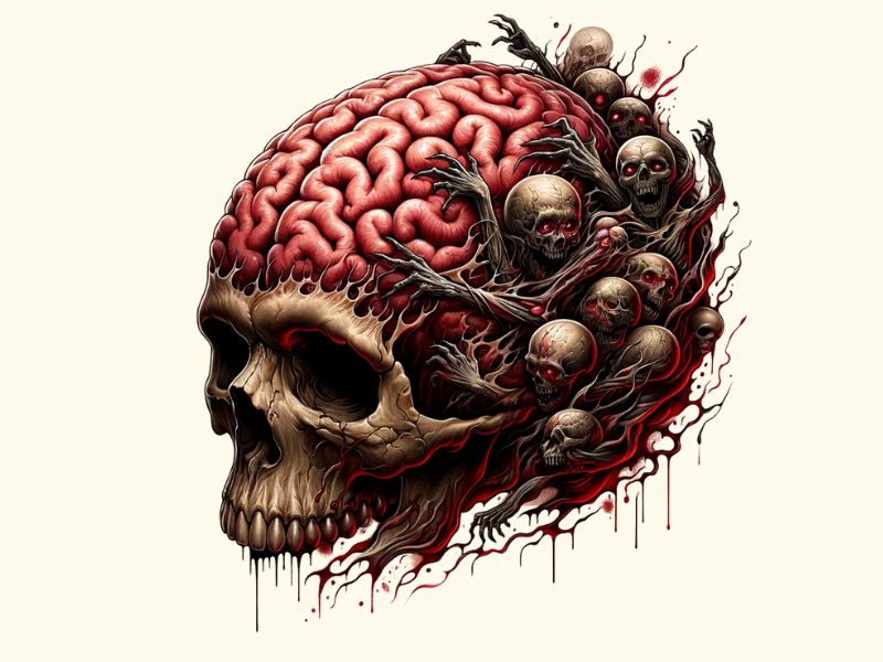 A horror style brain tattoo design. 