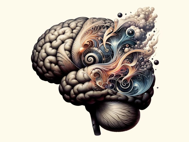 A Surrealism style brain tattoo design. 