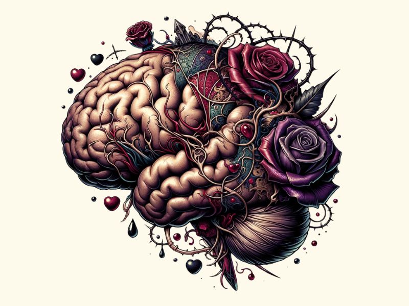 A Gothic style brain tattoo design. 