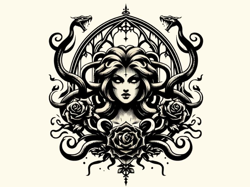 A Gothic style Medusa tattoo design. 