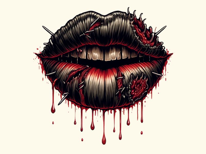 A horror style lips tattoo design. 