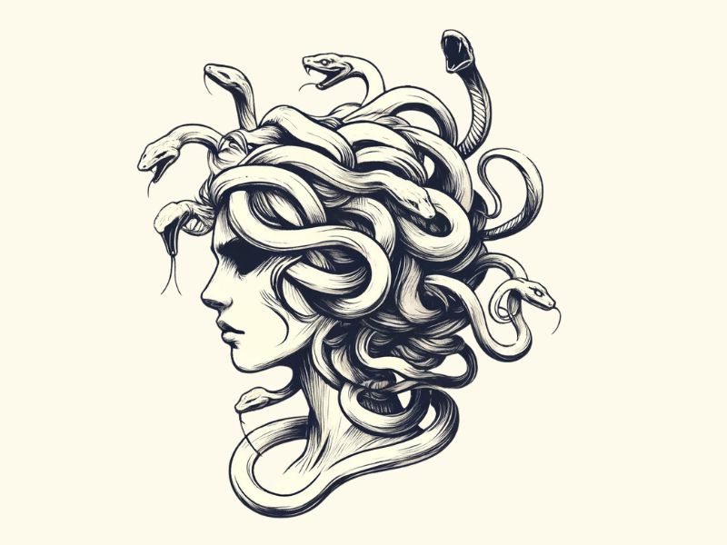 A sktech style Medusa tattoo design. 