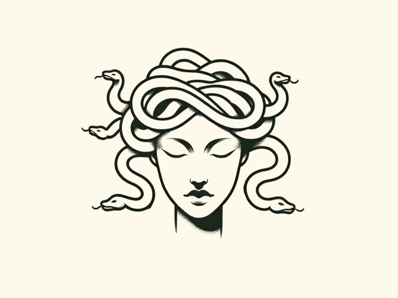 A minimalist style Medusa tattoo design. 