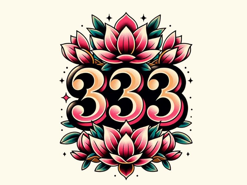 An American Traditional style 333 tattoo design with magnolia flowers. 