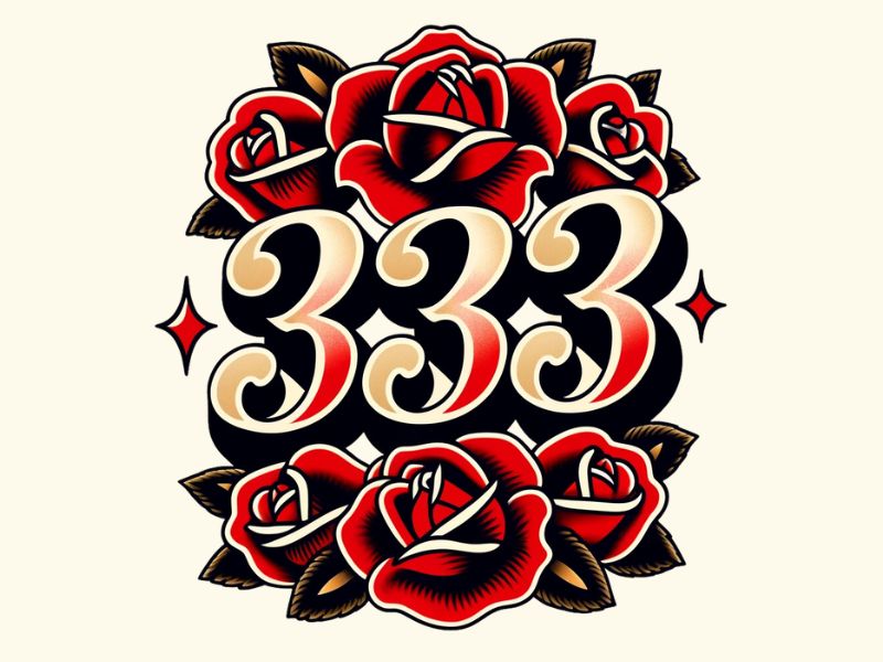 An American Traditional style 333 tattoo design with roses. 