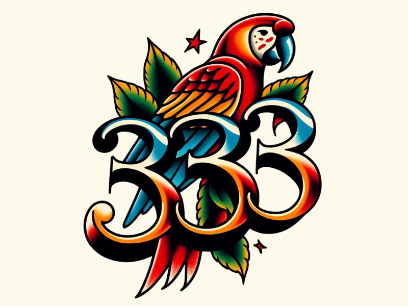An American Traditional 333 tattoo design with a parrot. 