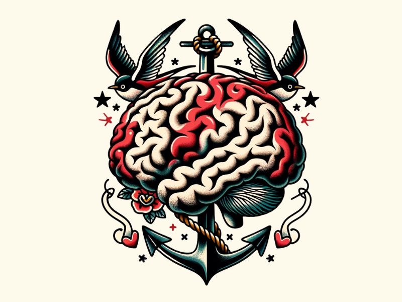 An Old School style brain tattoo design. 
