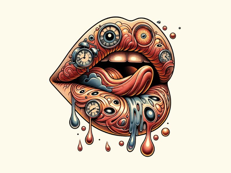 A surrealism style lips tattoo design. 