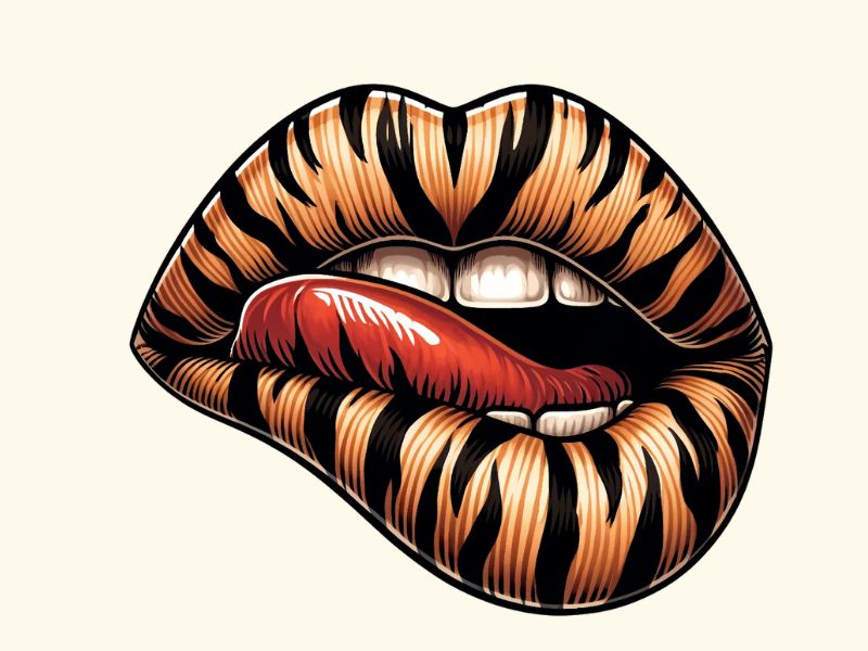 Tiger print lips tattoo design.