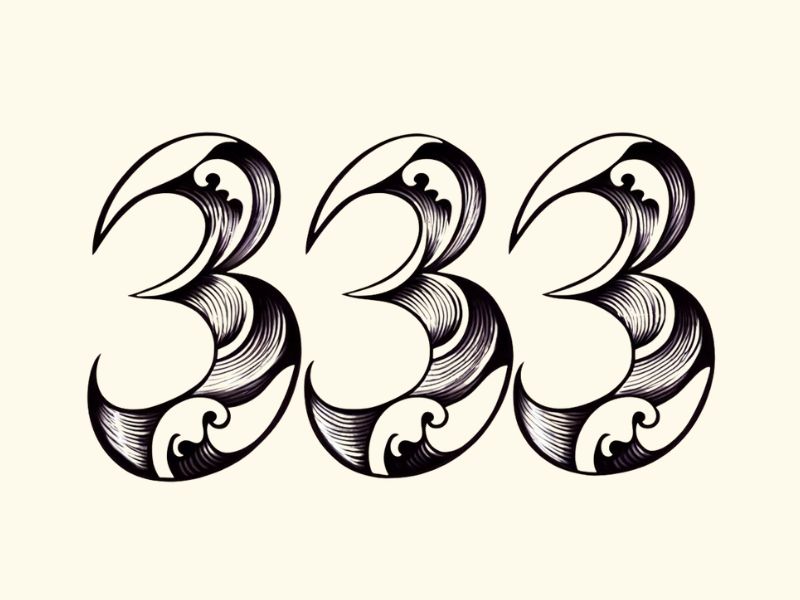 A wave inspired 333 tattoo design. 