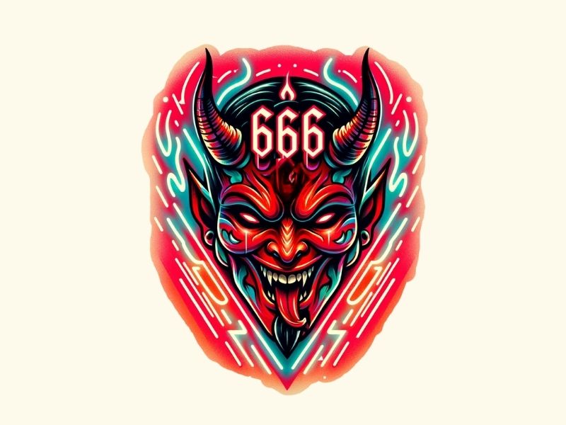 A neon devil 666 tattoo design.