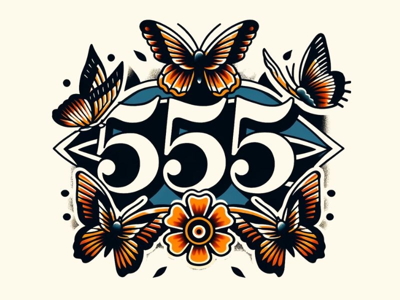 An American Traditional style 555 butterfly tattoo design.