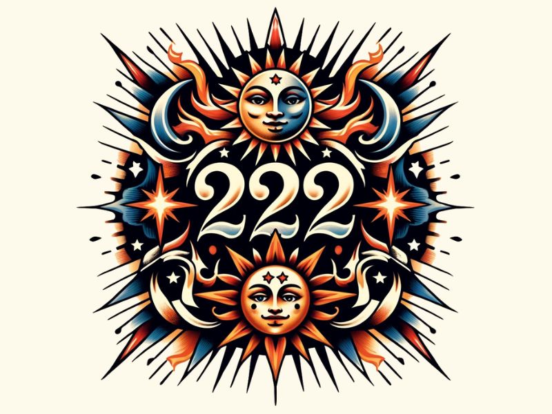 A sun, moon and stars 222 tattoo design. 