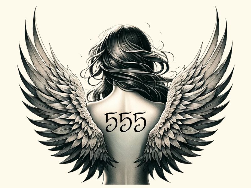 An angel 555 butterfly tattoo design.