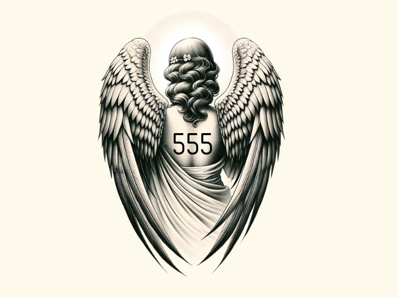 A guardian angel 555 tattoo design.