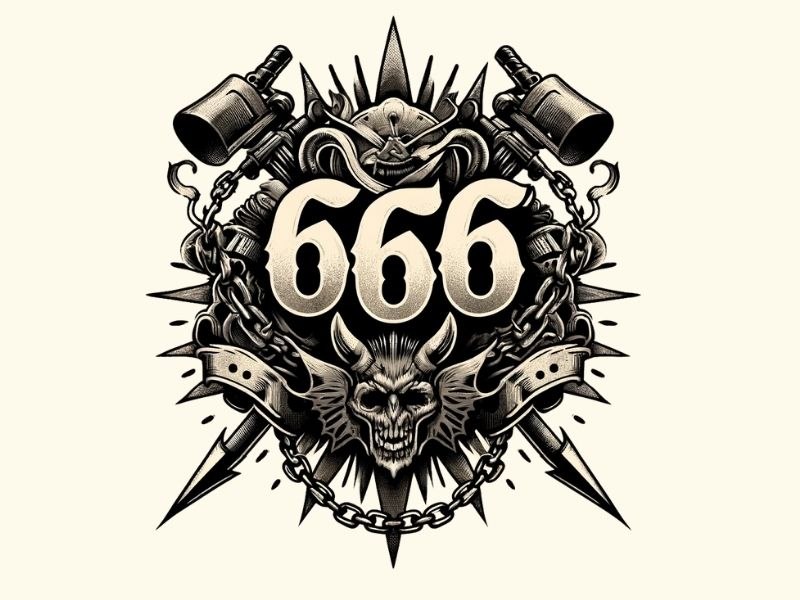 A biker inspired 666 tattoo design.