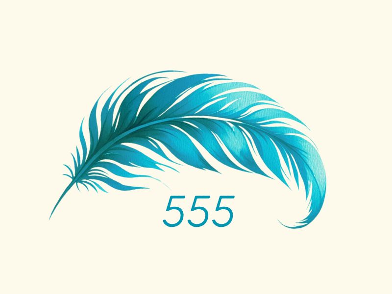 An watercolor feather 555 tattoo design.