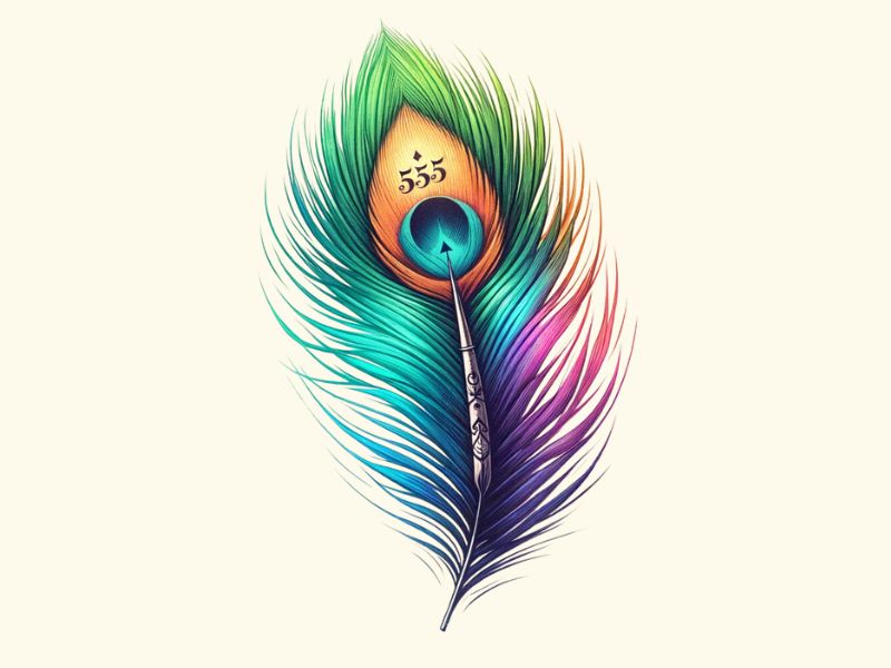 A peacock feather 555 tattoo design. 