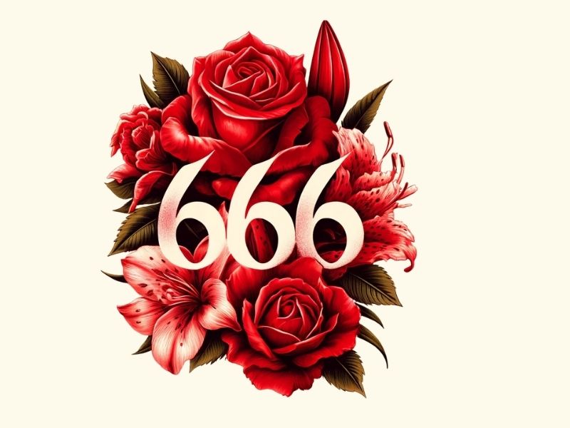 A 666 red roses and lilies tattoo design. 