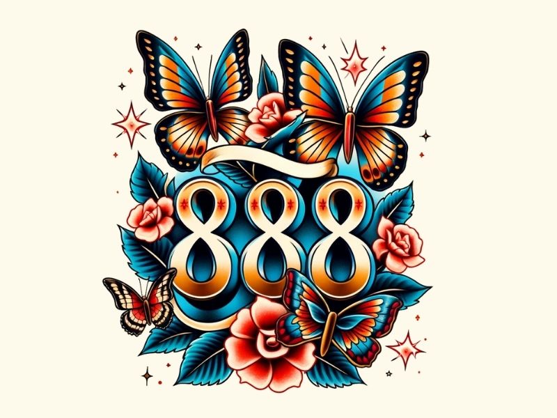 An American Traditional butterfly 888 tattoo design. 