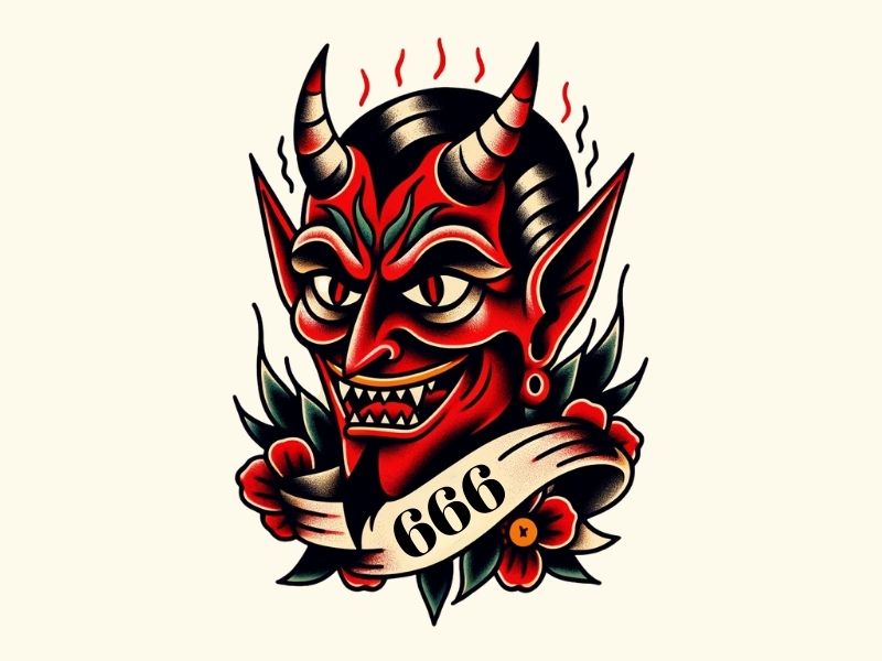 An American traditional 666 devil tattoo design.