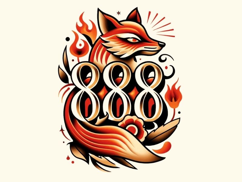 An American Traditional fox 888 tattoo design. 