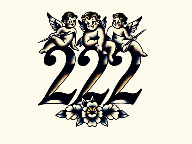 An American Traditional cherub 222 tattoo design.