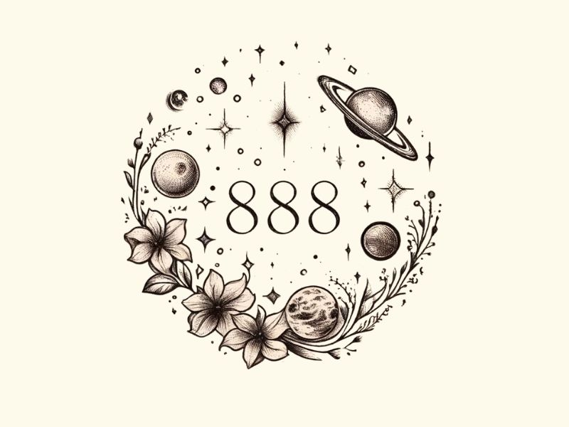 A cosmic and nature inspired 888 tattoo design. 