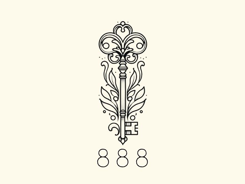 An ornate key 888 tattoo design. 