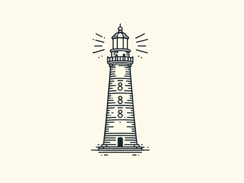 A fine line lighthouse 888 tattoo design. 
