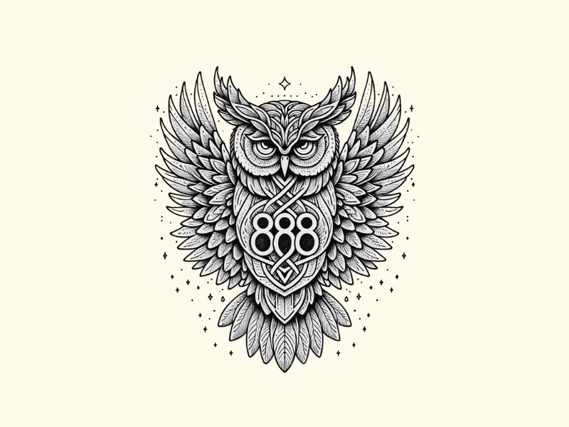 An owl 888 tattoo design.